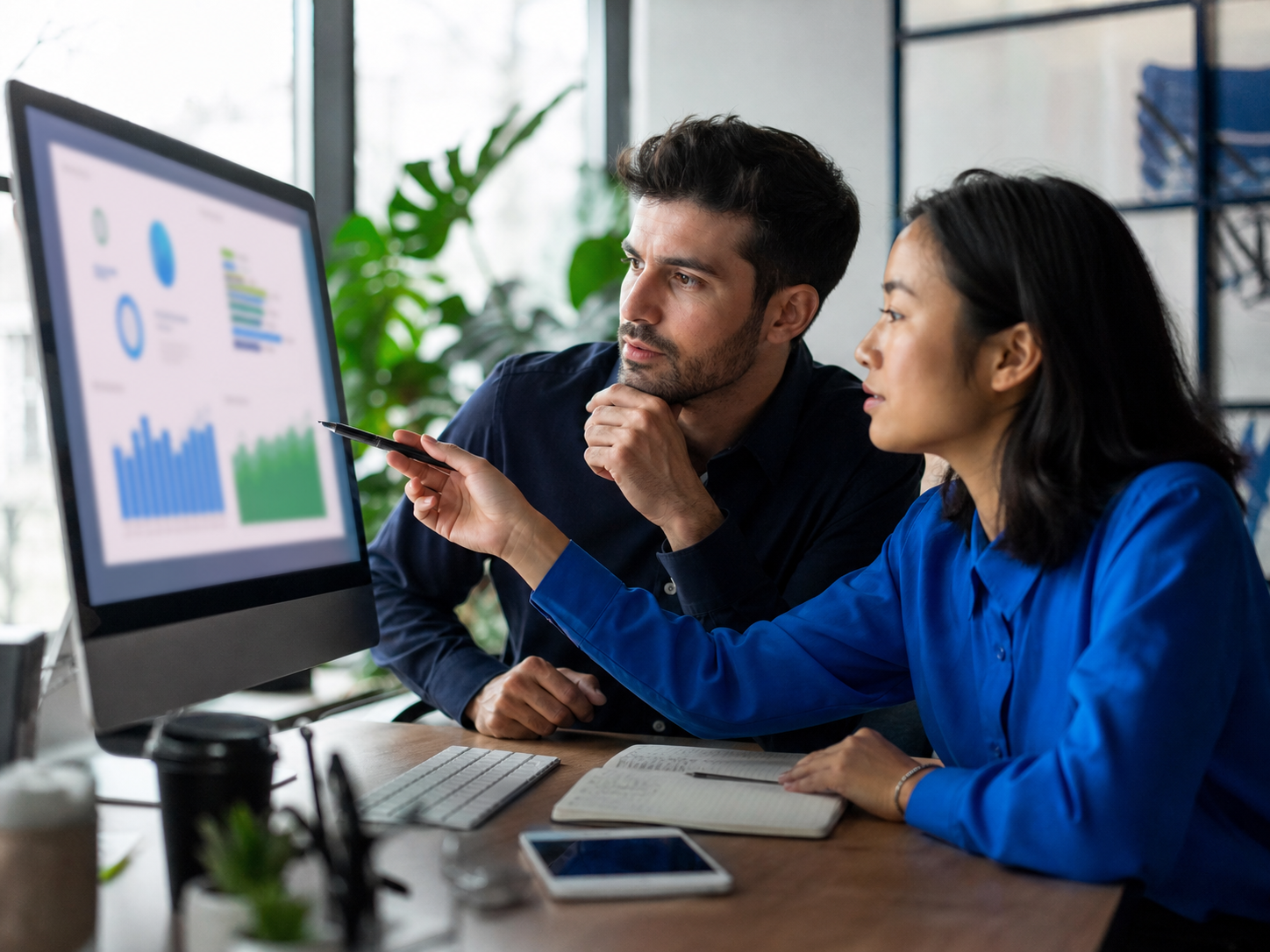 Marketing team reviewing campaign performance charts